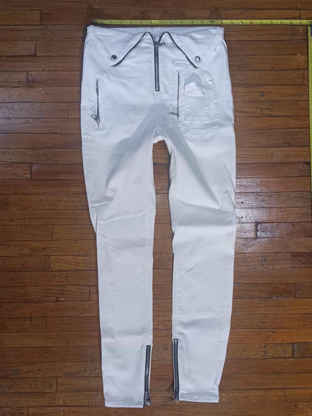 RtA White High Waisted Slim Moto Jogger Pants with Zip Details